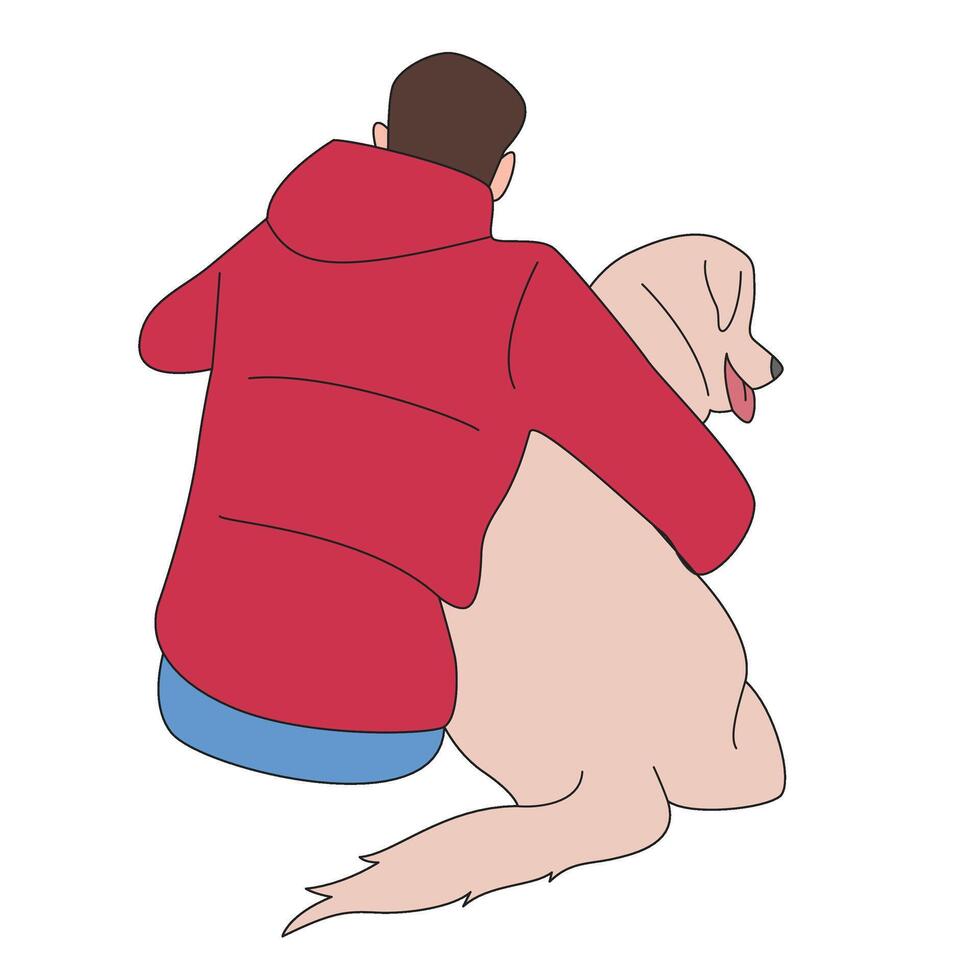 man hugging a golden retreiver Pet Illustration vector