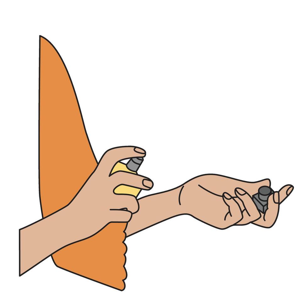 Hand holding and spraying perfume to her wrist Illustration vector