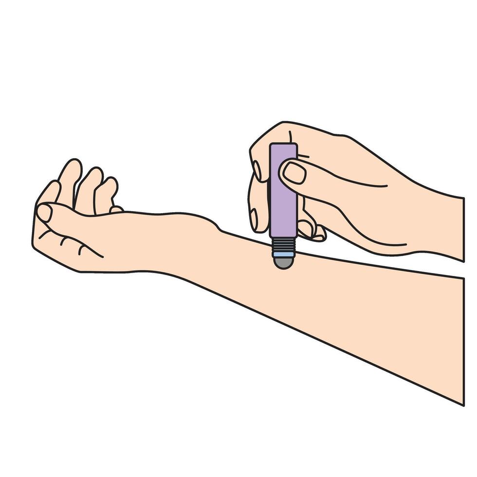 Hand applying roll perfume to skin Perfume illustration vector
