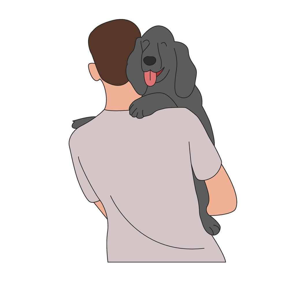 man holding a black dog Pet Illustration vector