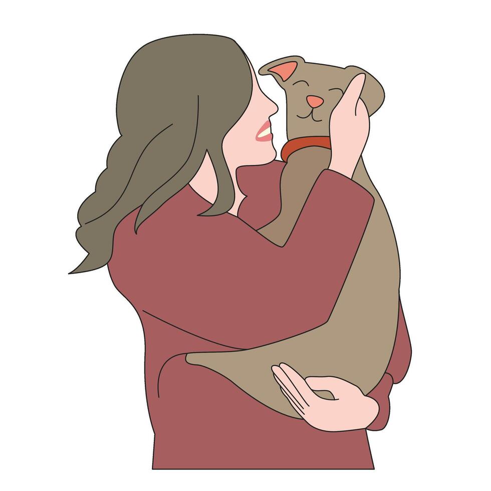 Woman hugging puppy Pet Illustration vector