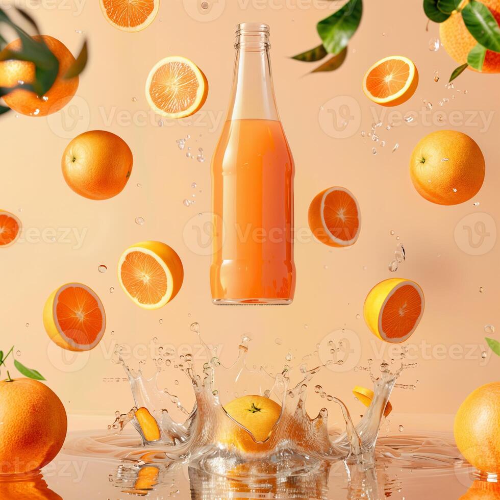 Refreshing orange juice with vibrant fruit splash photo