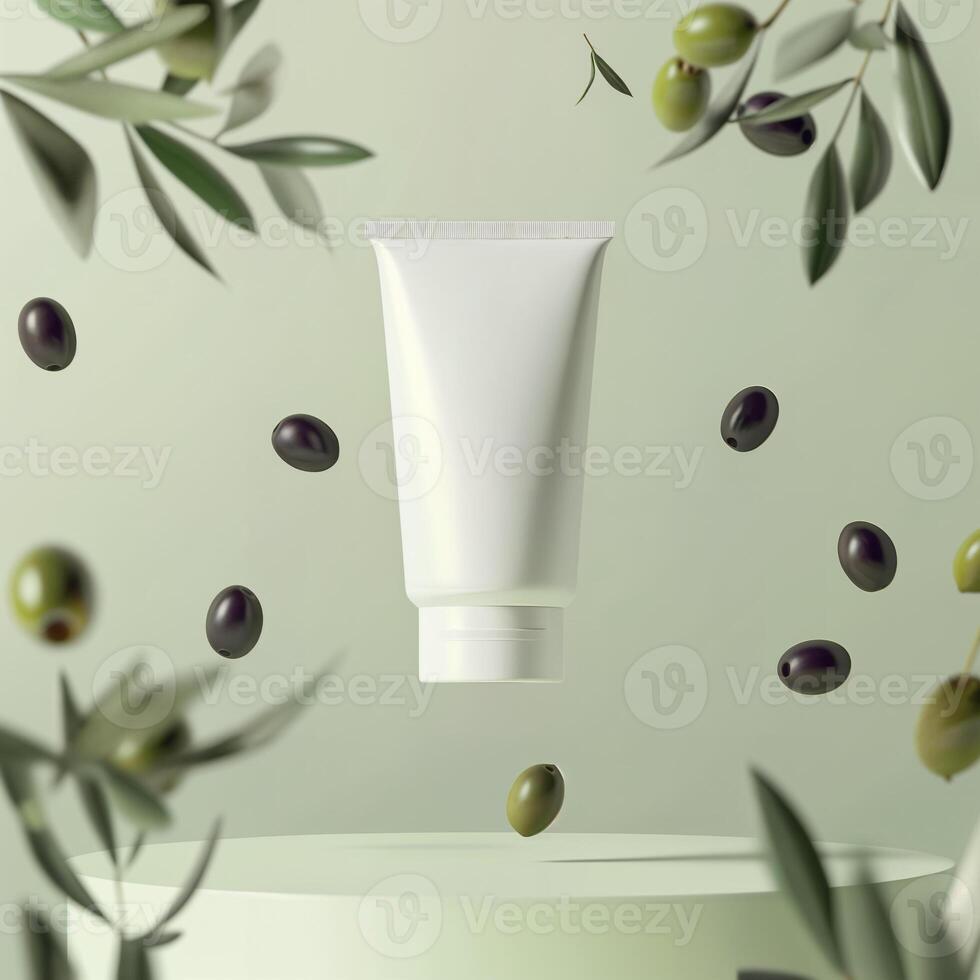 Minimalistic olive-based cosmetic packaging design photo