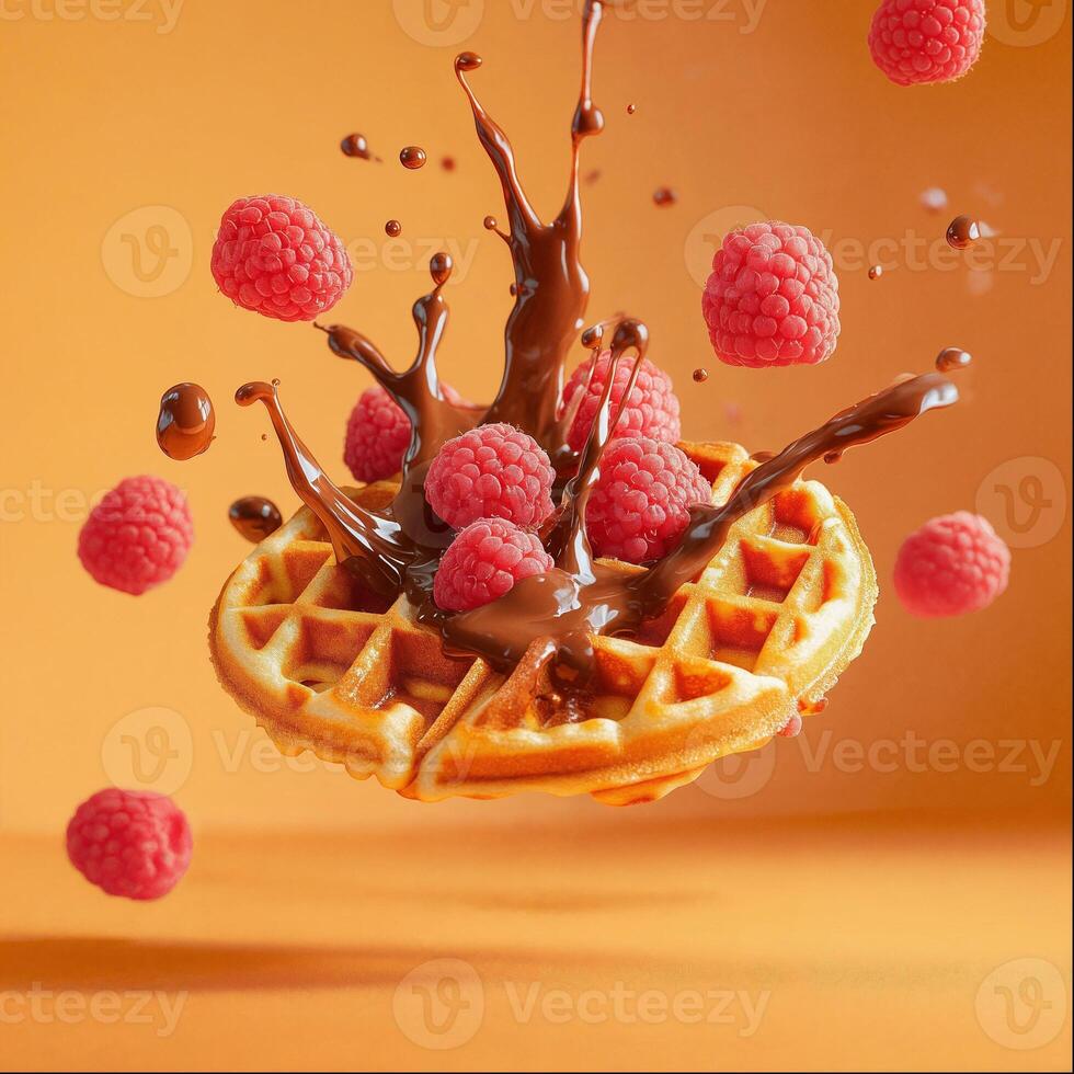Waffle with Raspberries and Chocolate photo