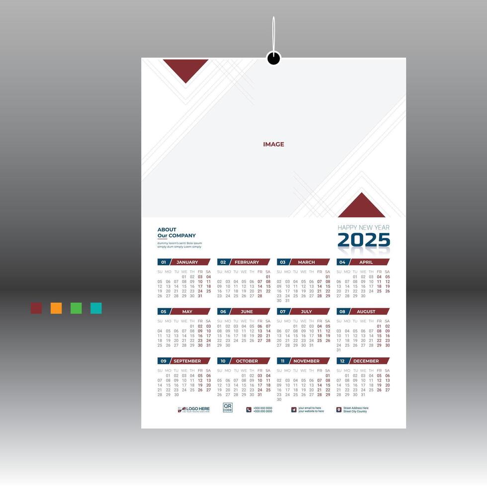 12 month 2025 wall calendar design for best user vector