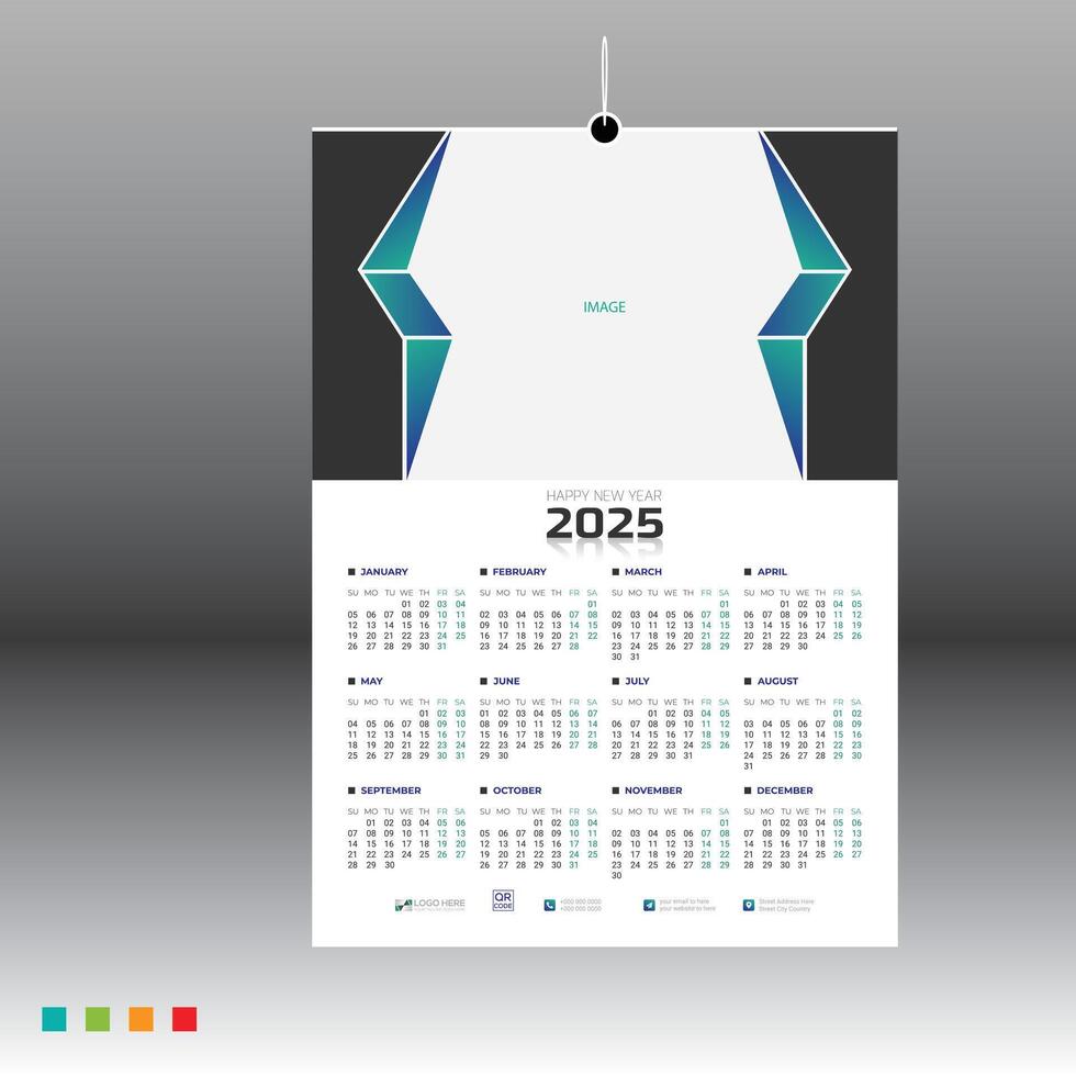 4 colored 12 month 2025 wall calendar design for any use vector