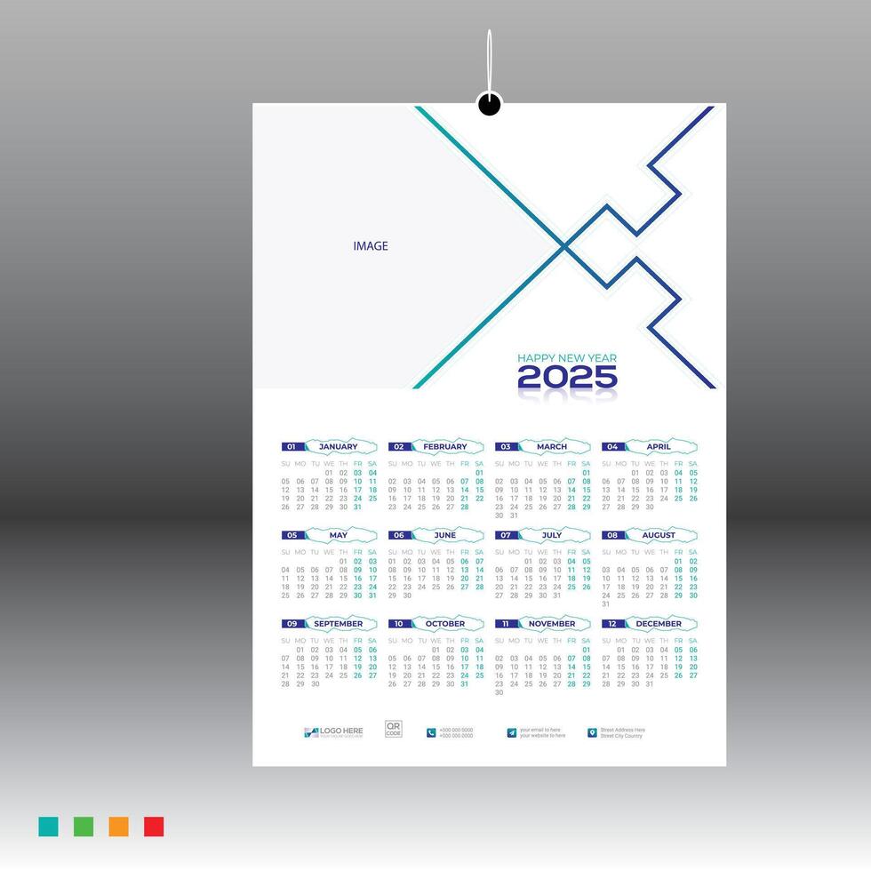 4 colored 12 month 2025 simple wall calendar design for any kind of use vector