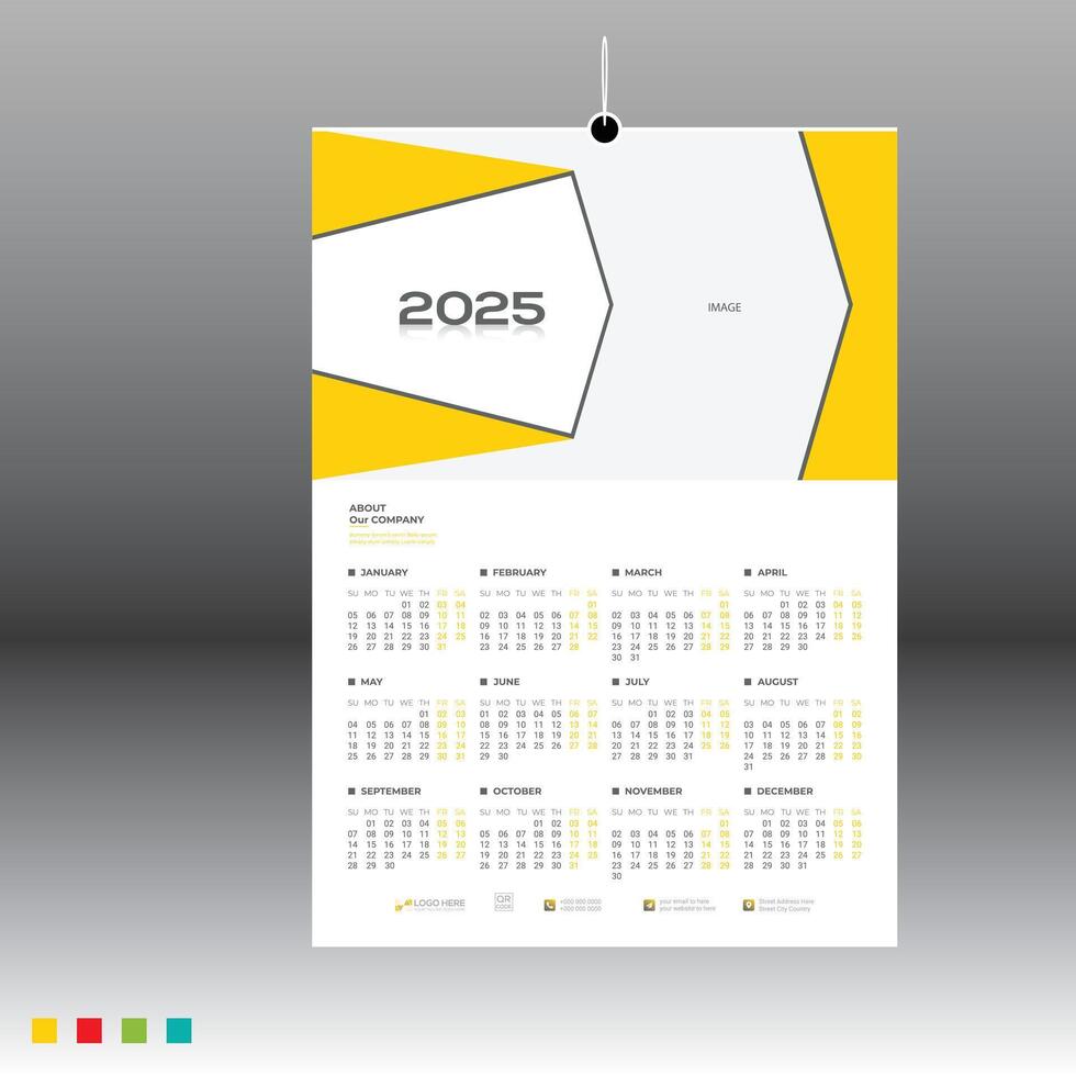 12 month 2025 wall calendar layout vector