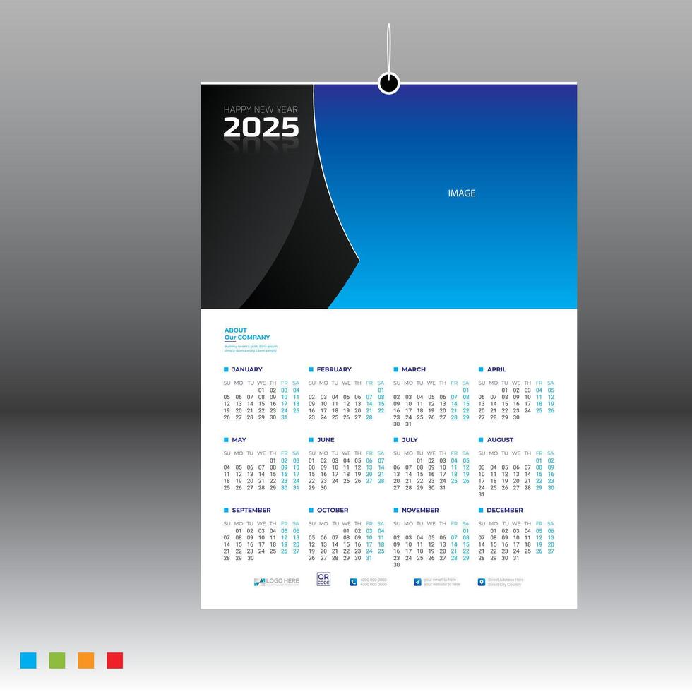 12 month 2025 wall calendar design for best usages vector