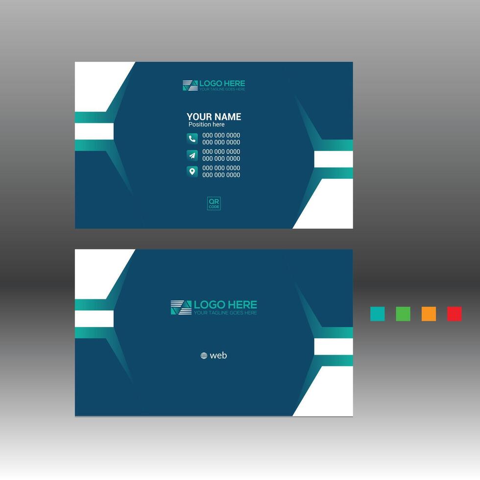 A business card with a blue and green design vector