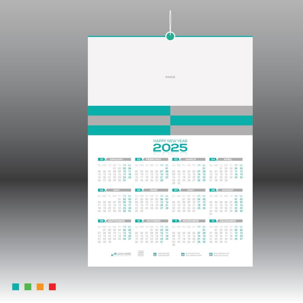 12 month 2025 wall calendar vector