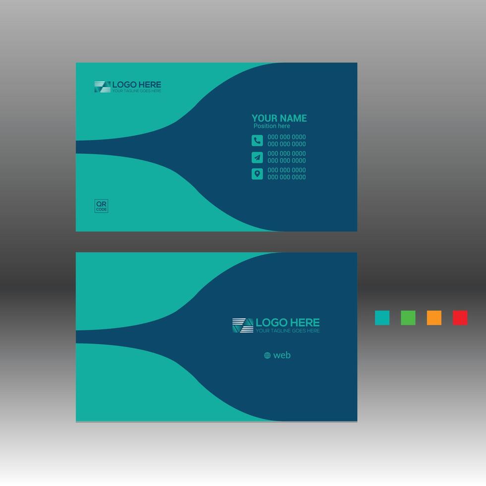 A business card with a blue and green design vector