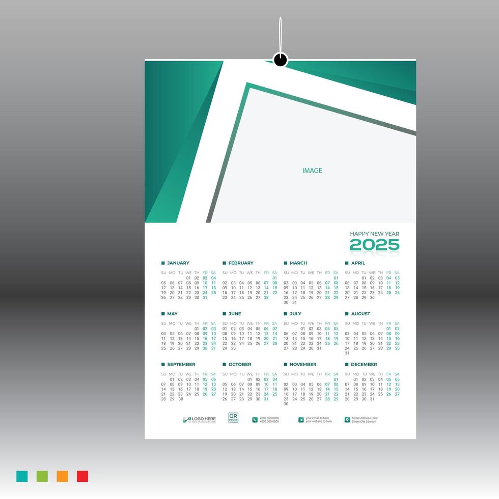12 month 2025 stylish wall calendar design vector