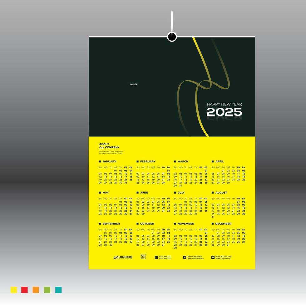 4 colored 12 month 2025 wall calendar any kind of use vector