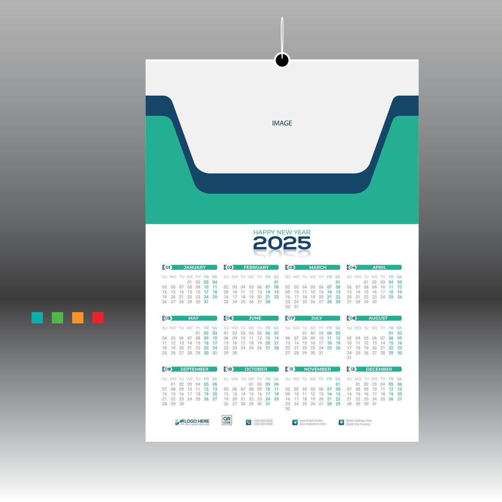 2025 wall calendar for you to 12 month vector