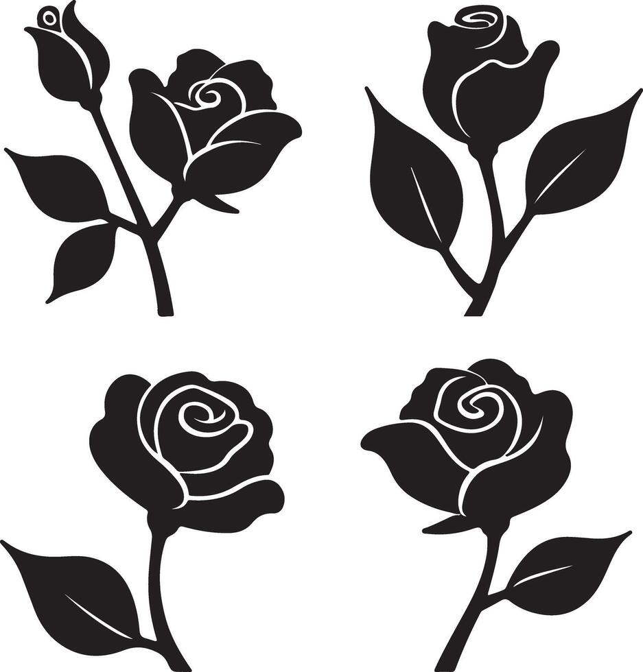 Stylized Rose Silhouettes Bundle vector