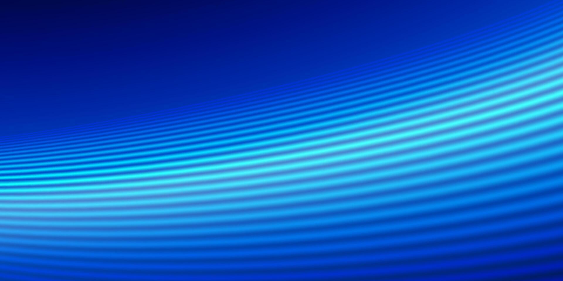 Glowing blue lines on deep blue background, curved light rays blur minimalist banner vector