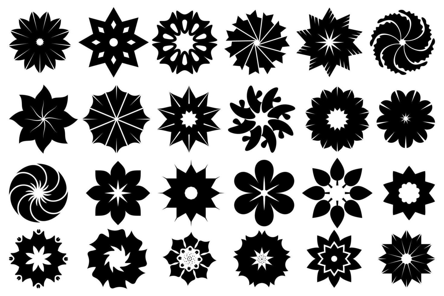 A set of black and white flowers with different shapes vector