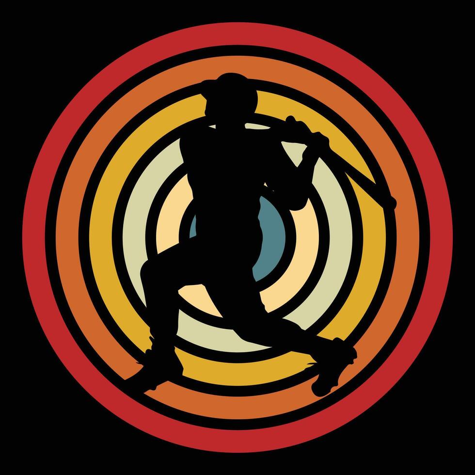 Retro Baseball Scene with Silhouette and Sunset vector