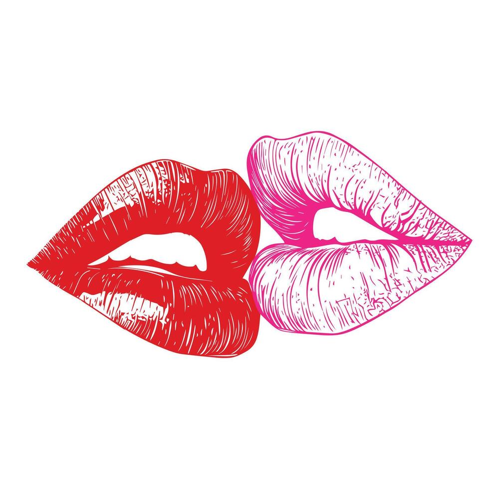 Romantic Valentine Clipart Design with Kiss and Love vector