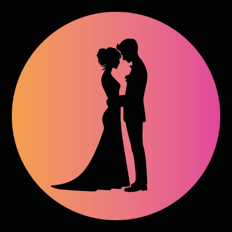 Romantic Couple Silhouette with Retro Sunset Illustration vector