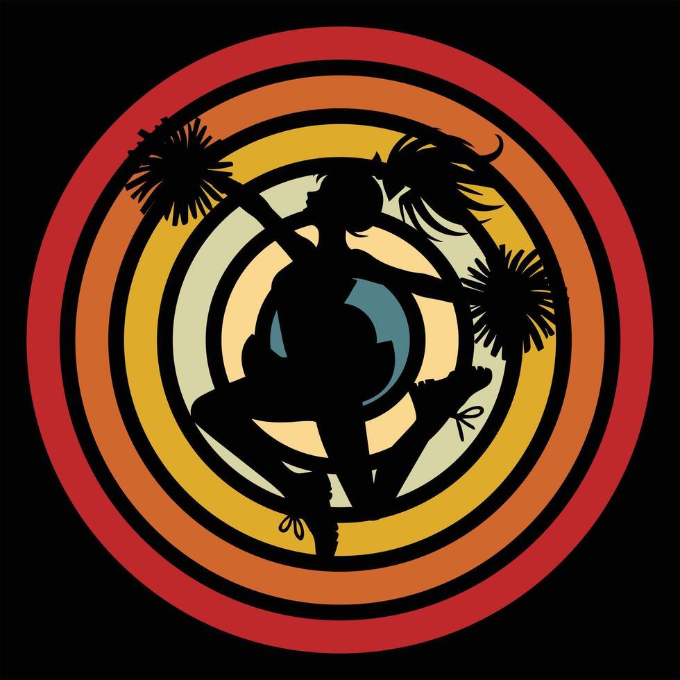 Cheerleading Silhouette in Retro Sunset Illustration vector