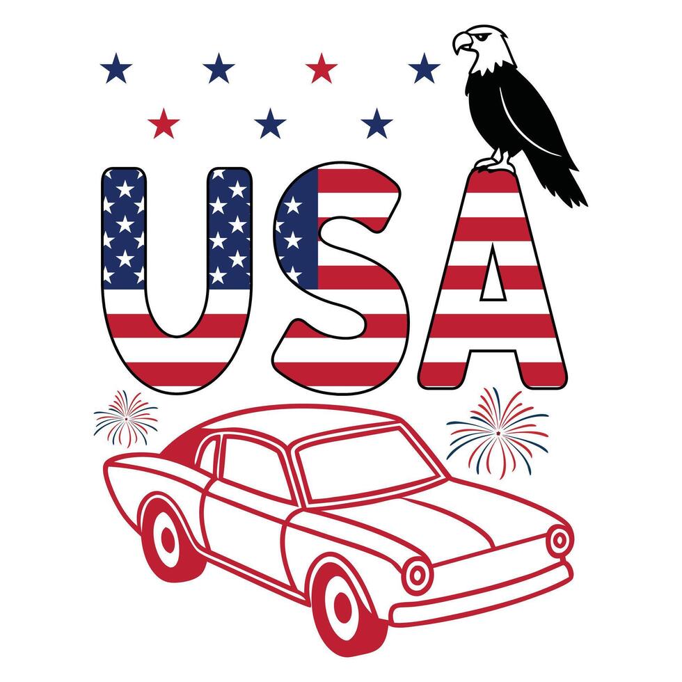 Bold All American Typography T-shirt Design with US Flag Theme vector