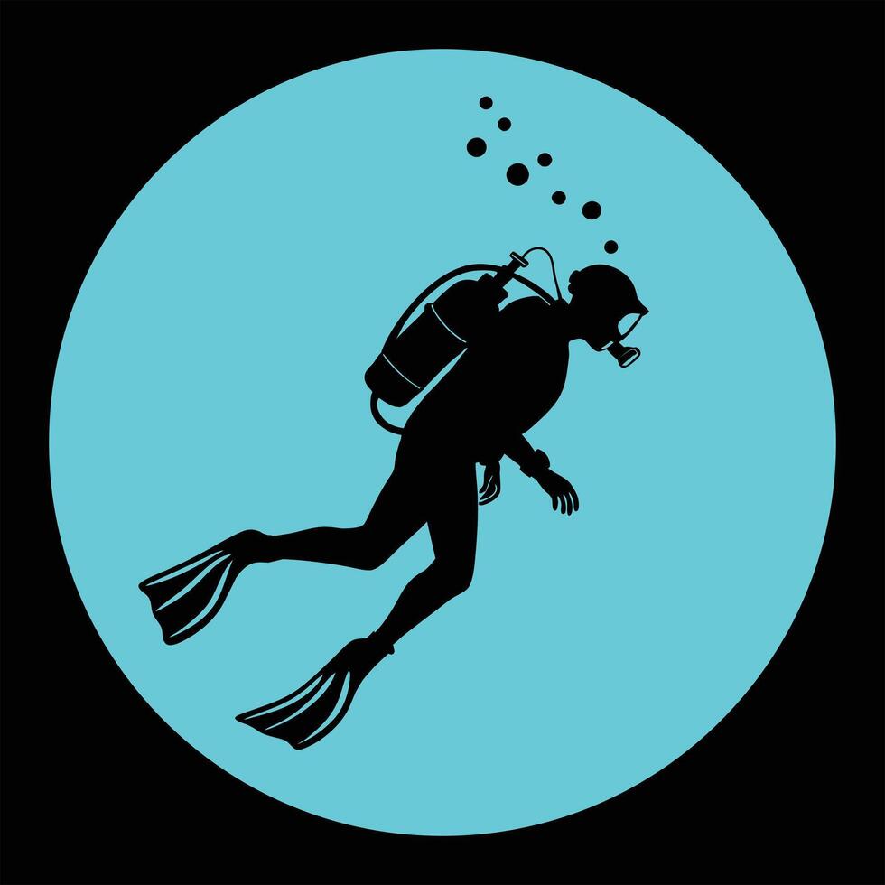 Retro Sunset and Scuba Diver Silhouette vector