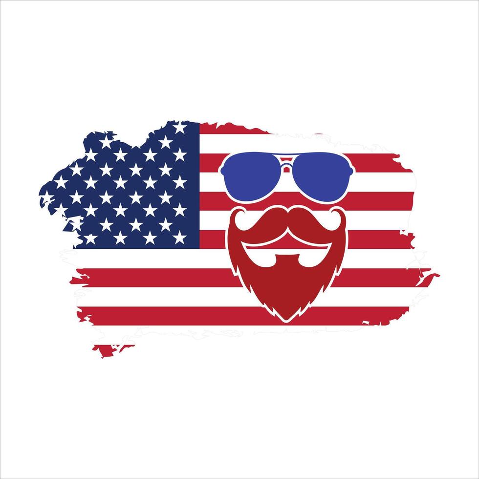 American Flag Inspired Beard and Mustache Illustration vector