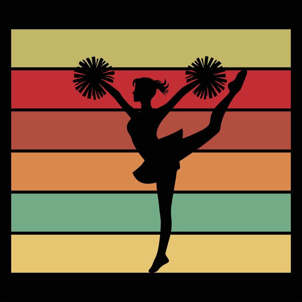 Retro Cheerleader Silhouette in Sunset Sport Scene vector