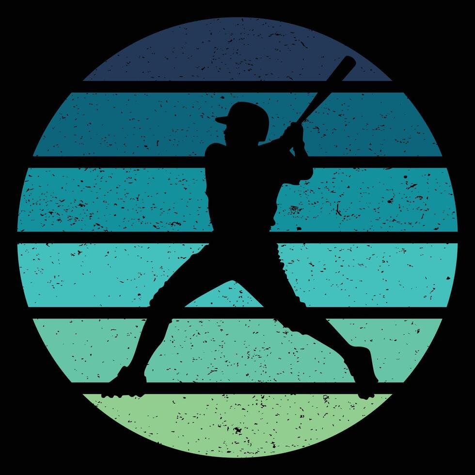 Retro Sunset and Baseball Sport Silhouette vector