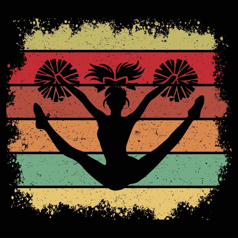 Cheerleader Silhouette at Sunset in Retro Design vector