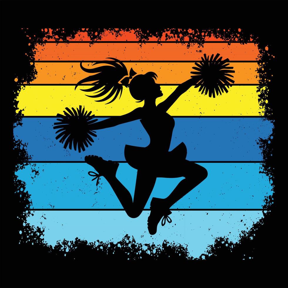 Cheerleader Silhouette with Retro Sunset Background vector