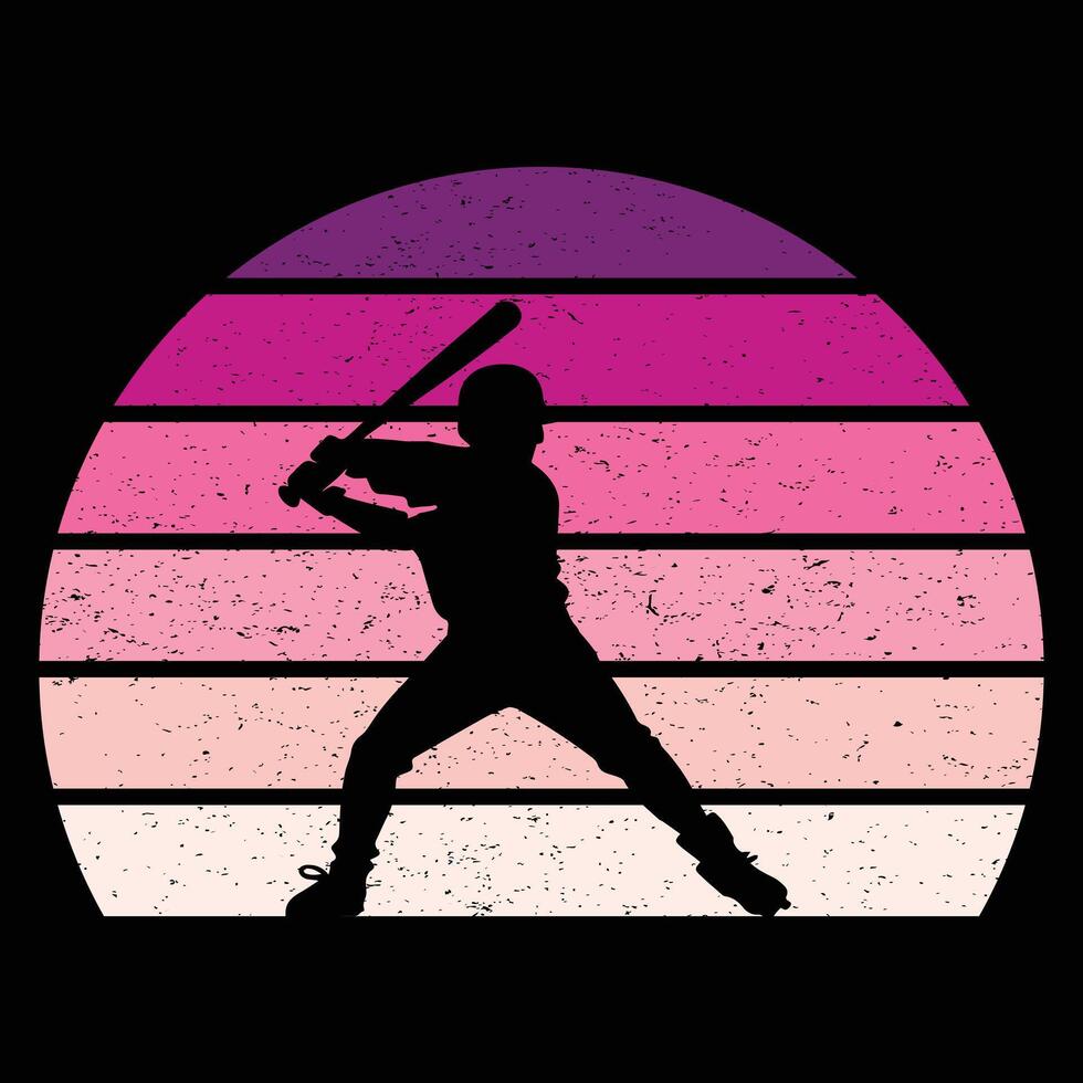 Baseball Silhouette with Sunset Retro Art vector