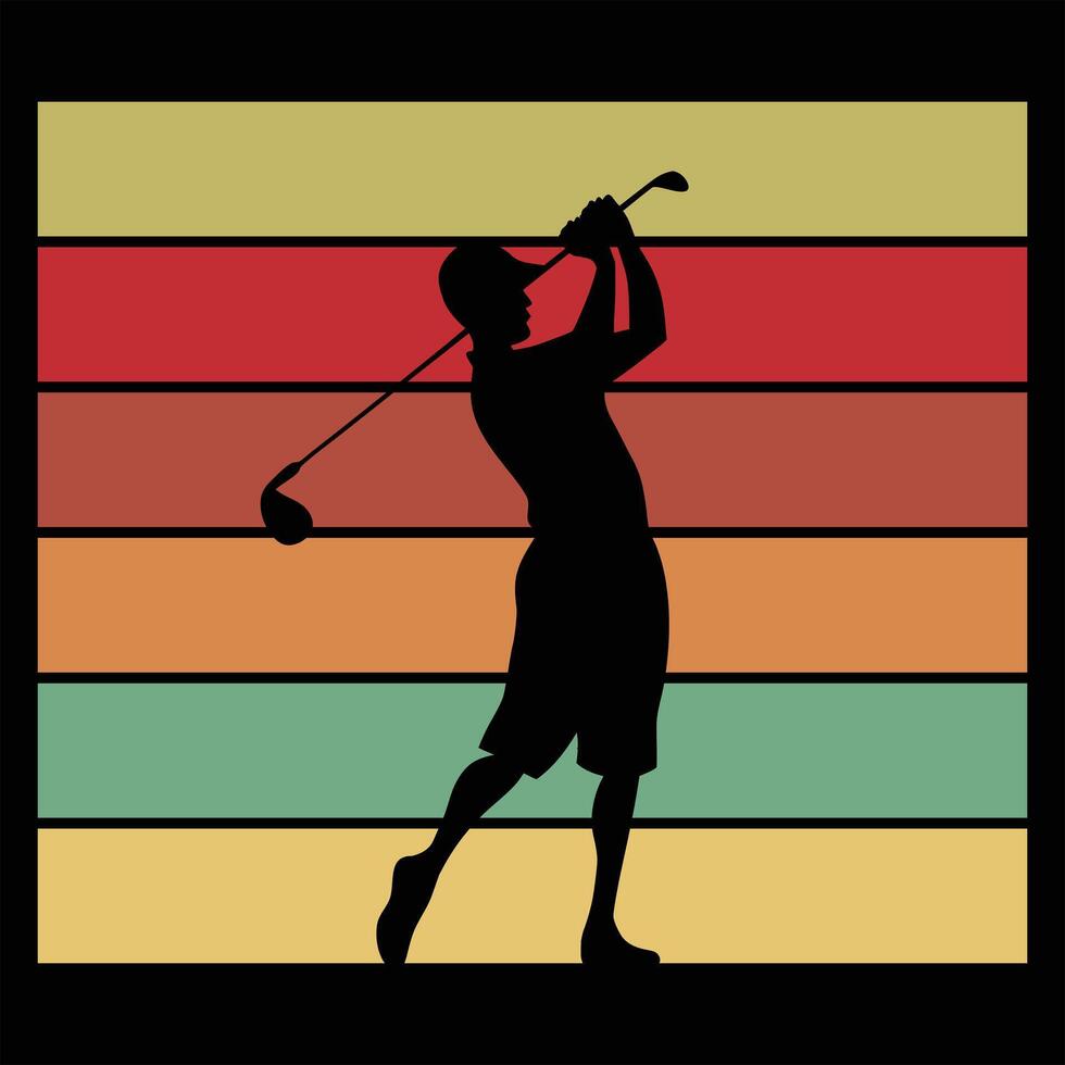 Golf Silhouette in Retro Sunset Design vector
