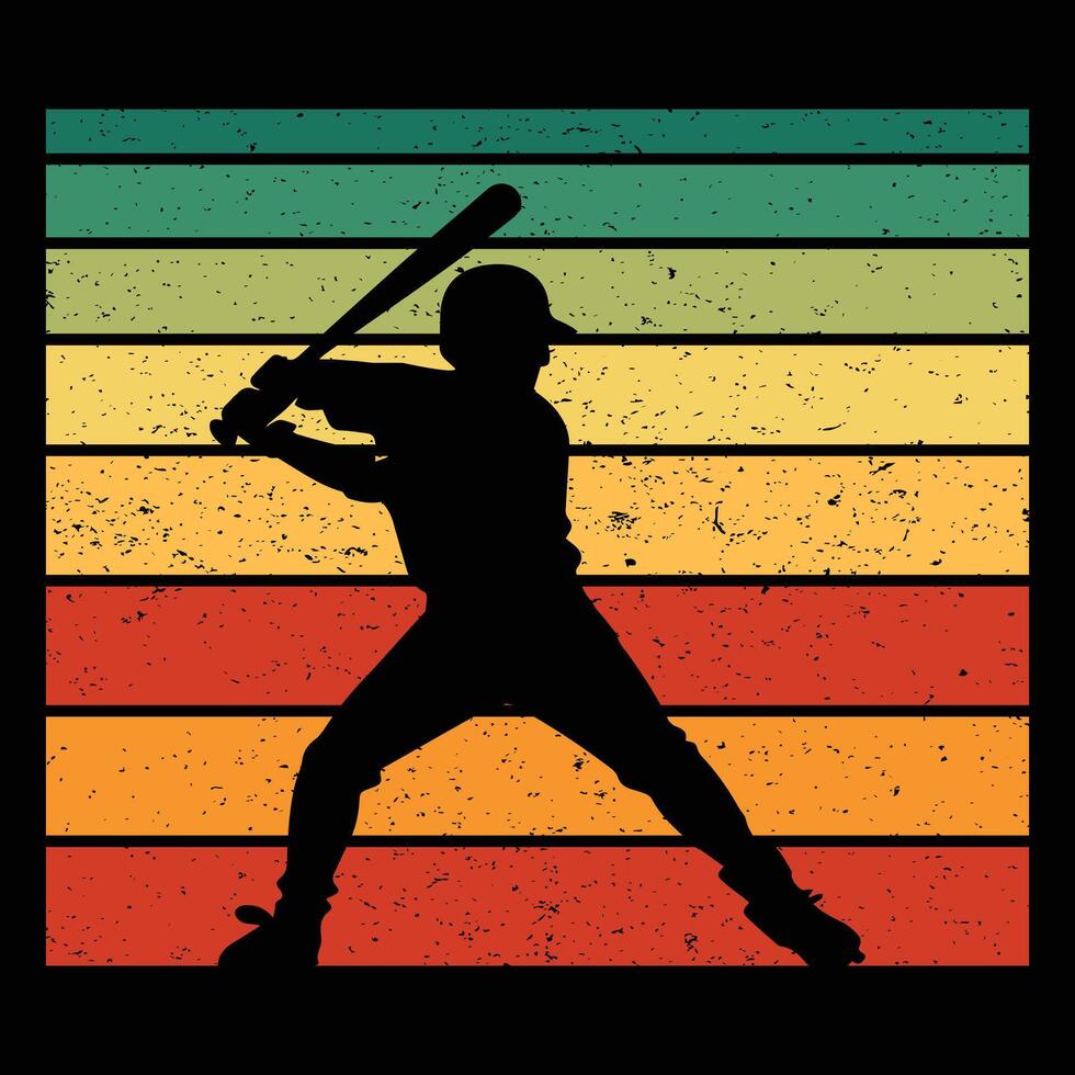 Baseball Silhouette with Vintage Sunset Illustration vector
