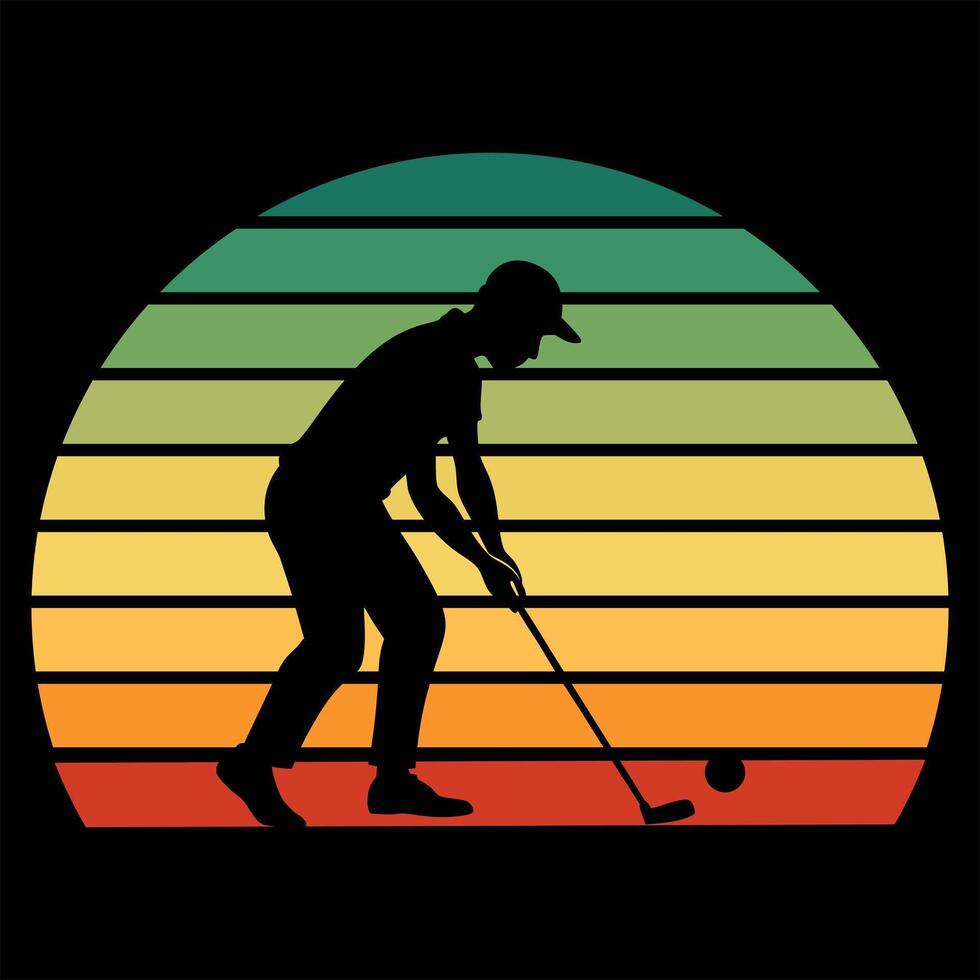 Retro Sunset Golf Player Silhouette design vector