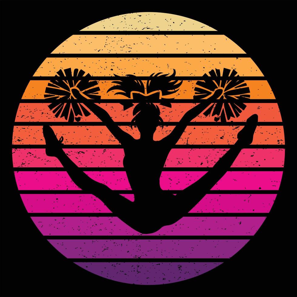 Cheerleading Art Silhouette with Vintage Sunset vector