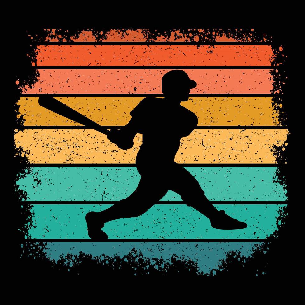 Retro Baseball Silhouette with Vintage Sunset Theme vector