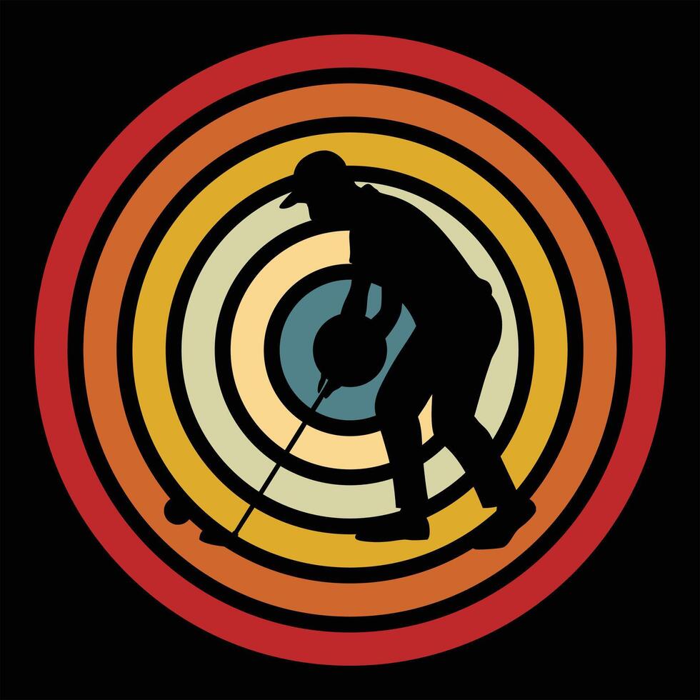 Retro Golf Player Silhouette with Sunset Background vector