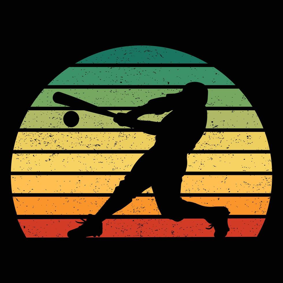 Baseball Sport Silhouette on Retro Sunset Background vector