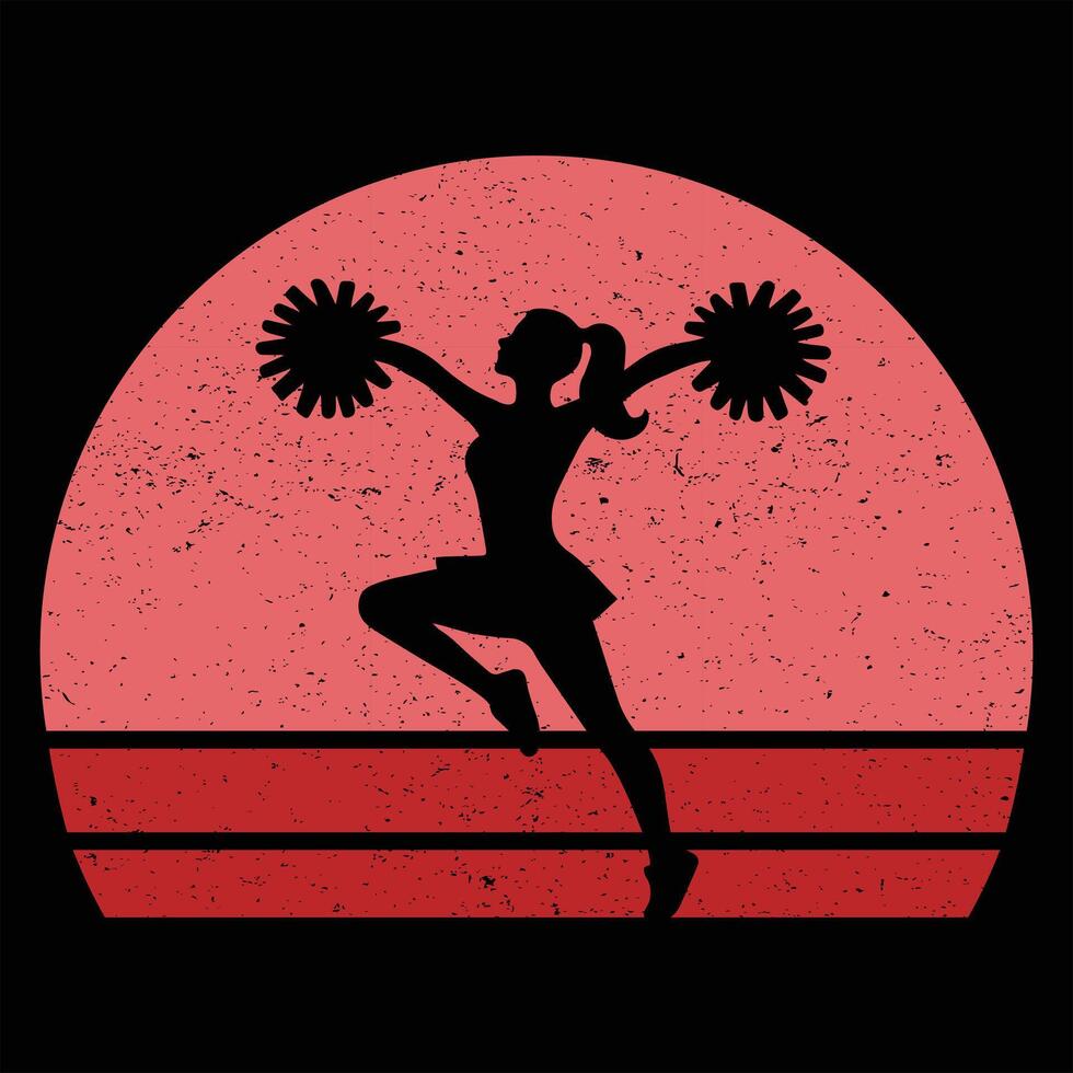 Cheerleading Sport Silhouette with Sunset and Retro Theme vector