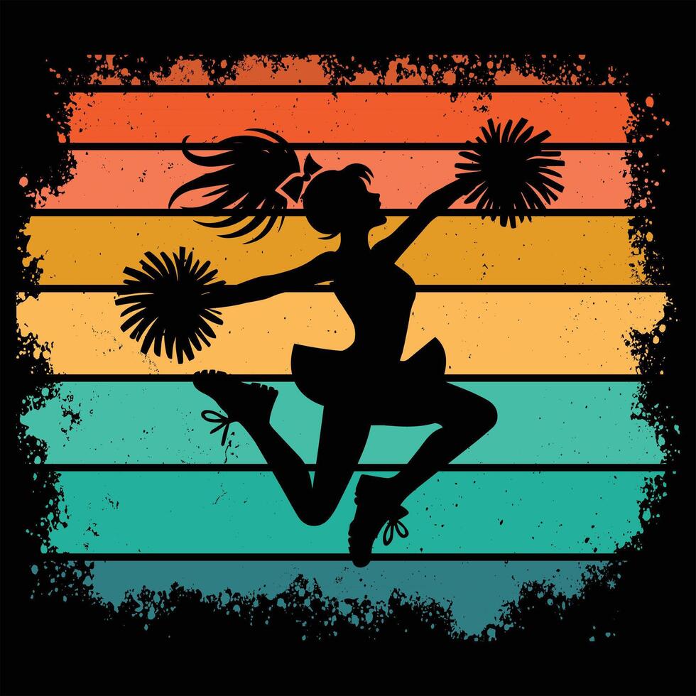 Cheerleading Silhouette on Vintage Sunset Background vector