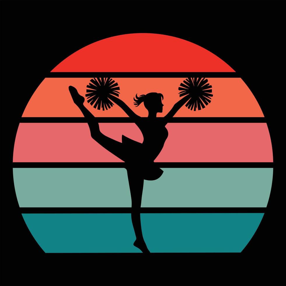 Cheer Sport Silhouette with Retro Sunset Theme vector