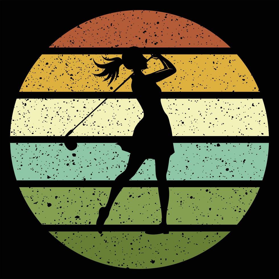 Golf Player Silhouette at Sunset in Retro Style vector