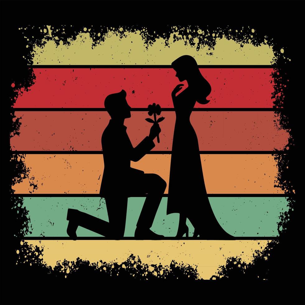 Vintage Sunset with Couple Silhouette Design vector