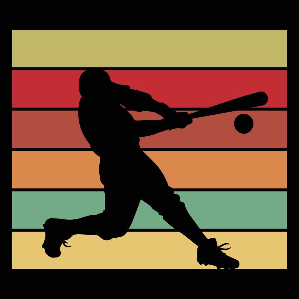 Retro Sunset Baseball Sport with Silhouette Design vector