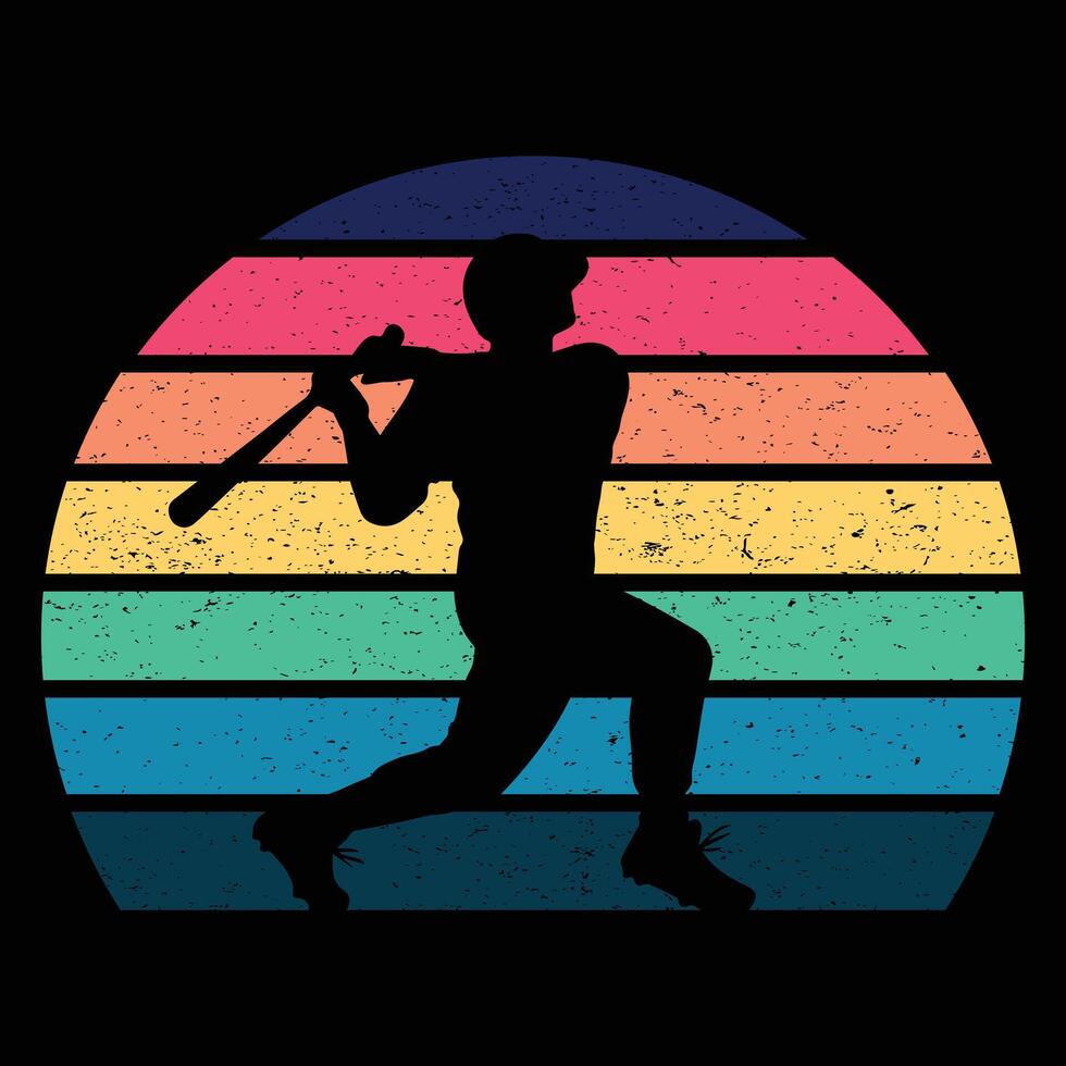 Baseball Silhouette at Sunset with Vintage Style vector