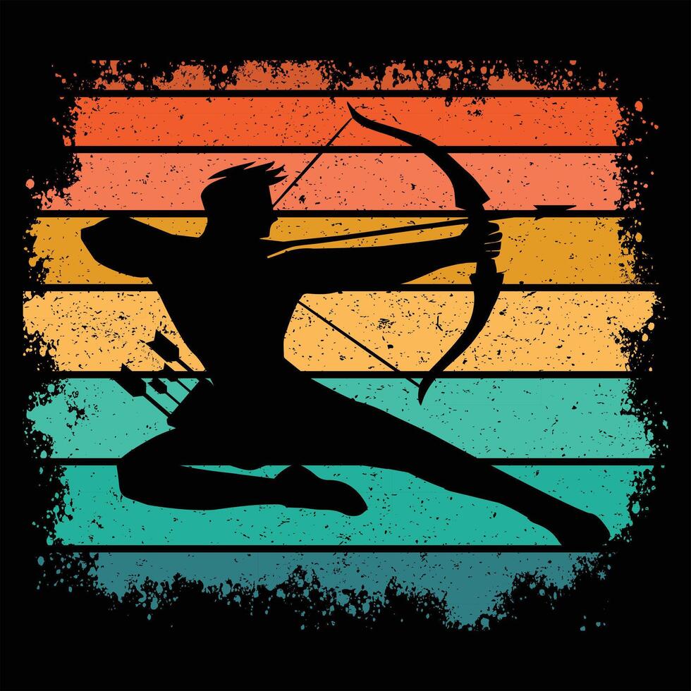 Retro Sunset Archery Silhouette vector