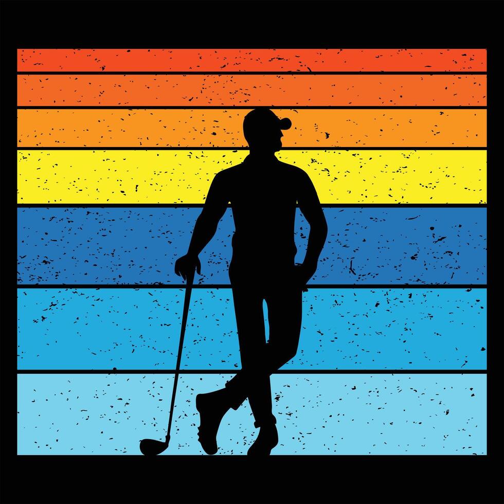 Golf Player in Silhouette with Retro Sunset vector